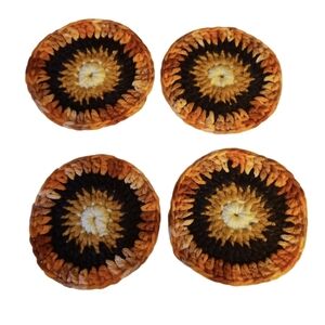 Hand Crafted Crochet Flower Drink Coaster Set 4pc Yellow